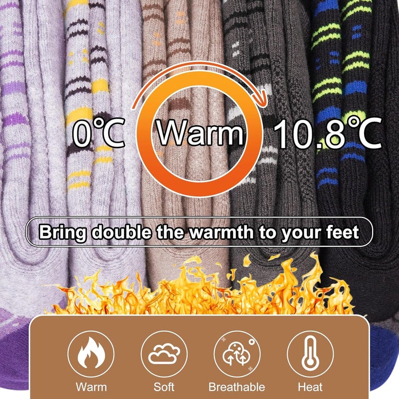 SEEKSOCK Store 5 Pairs Womens Merino Wool Hiking Socks Winter Warm Crew Moisture Wicking Thick Cushioned Striped Boot Socks - Image 3
